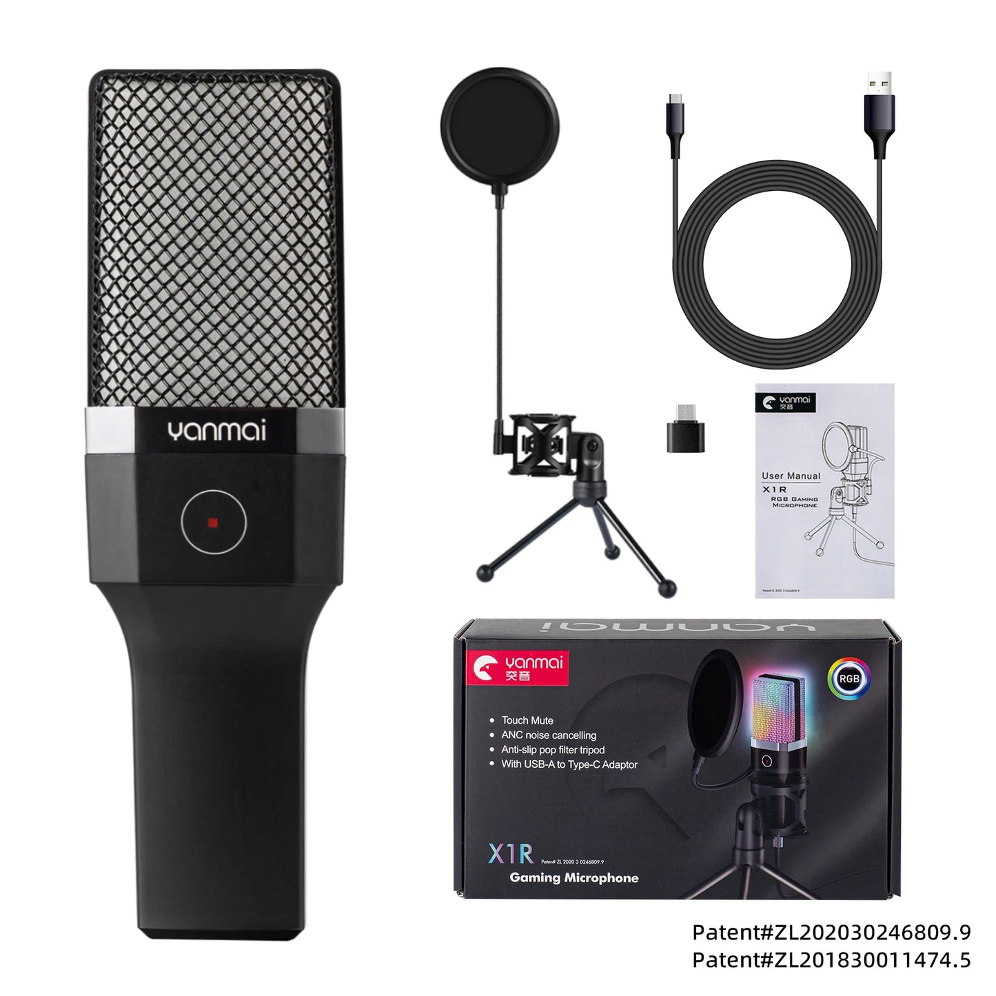 USB Condenser Microphone Kit with RGB Light for PC Streaming