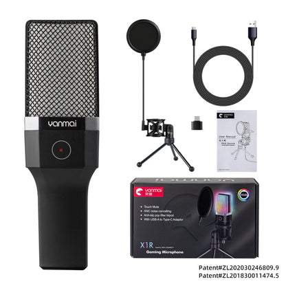 USB Condenser Microphone Kit with RGB Light for PC Streaming