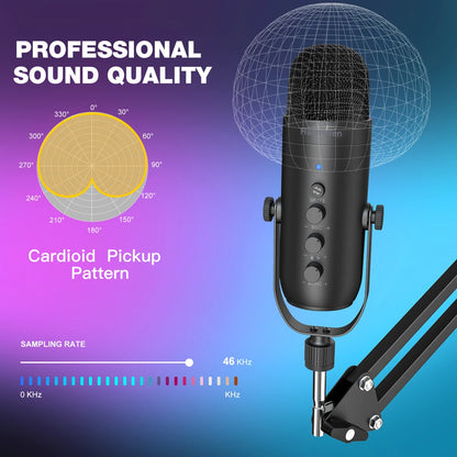 Haomuren USB Studio Condenser Mic Kit for Streaming | Cardioid with Boom Arm