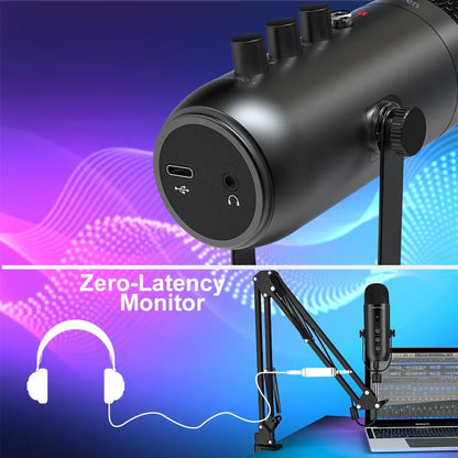 Haomuren USB Studio Condenser Mic Kit for Streaming | Cardioid with Boom Arm