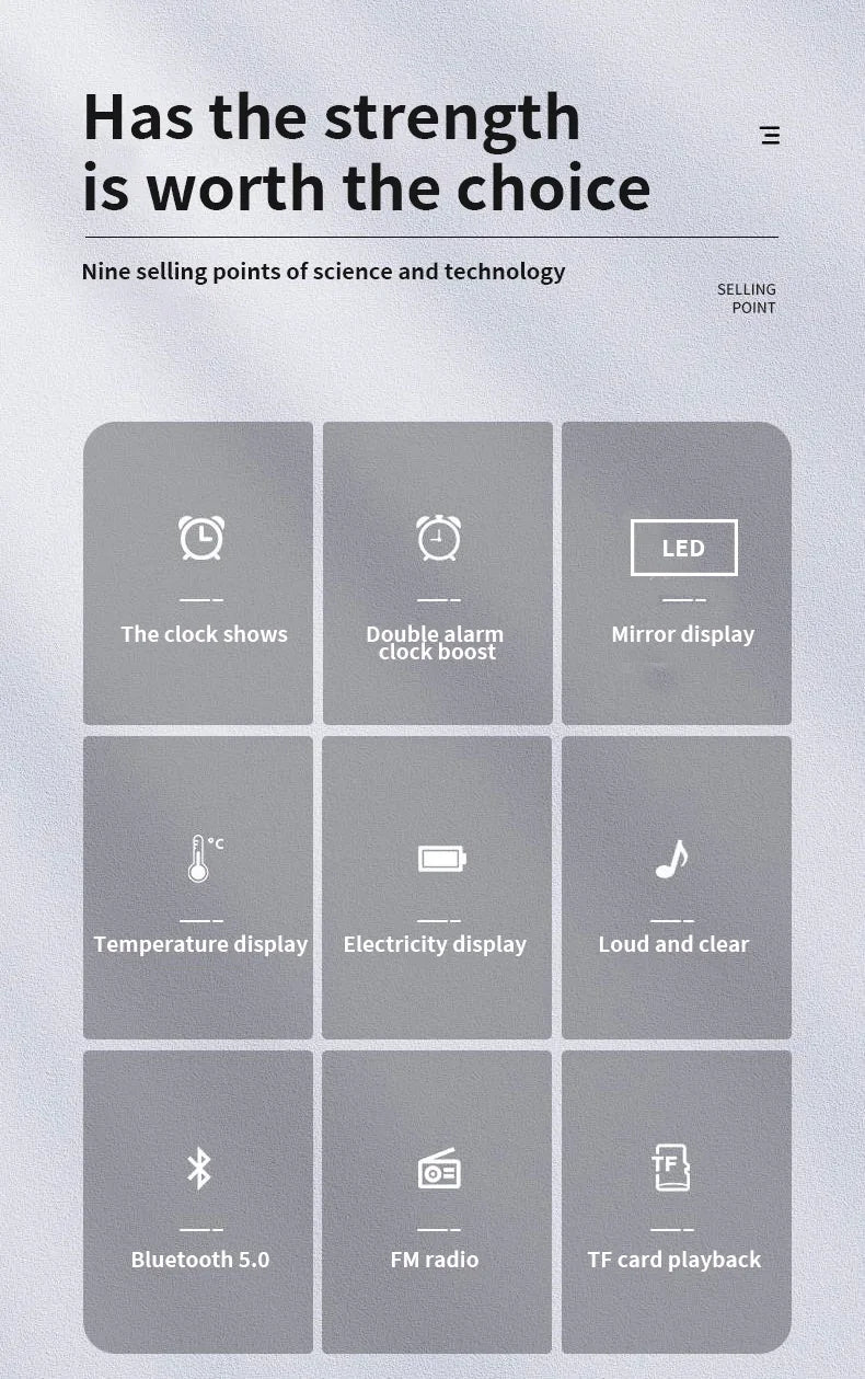 G50 Mini Bluetooth Speaker | Mirror LED Alarm Clock & FM Radio