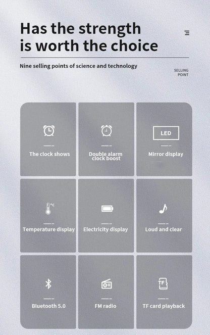 G50 Mini Bluetooth Speaker | Mirror LED Alarm Clock & FM Radio