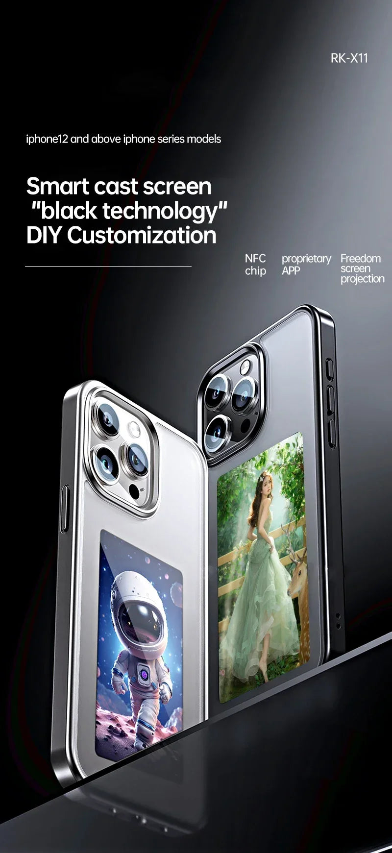 NFC E-Ink Screen Phone Case for iPhone 13-15 Pro Max (Custom Photo)