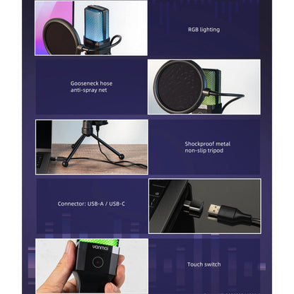 USB Condenser Microphone Kit with RGB Light for PC Streaming