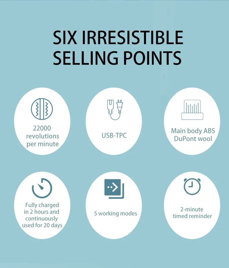 Adult 6 Mode Rotating Electric Toothbrush | USB Rechargeable with Timer Function