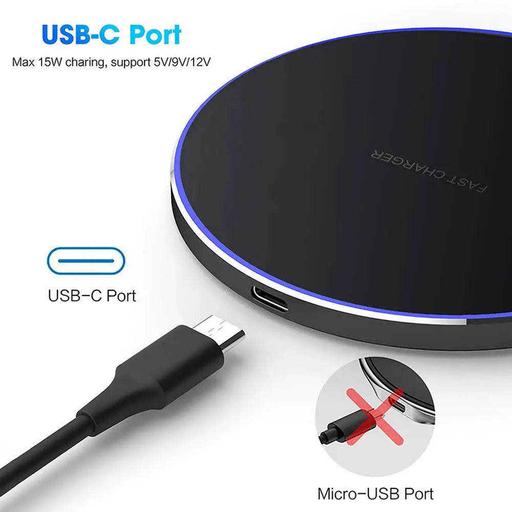 15W Max Wireless Fast Charger Pad | Safe, High-Speed Charging for Phones
