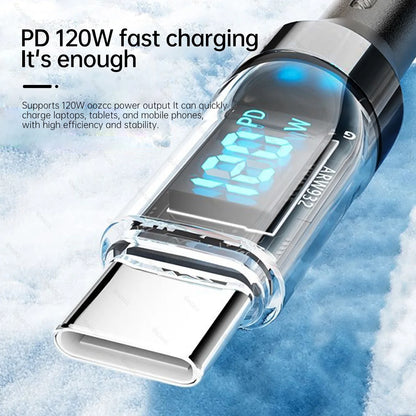 120W Super Fast Charging Cable w/ LCD Watt Display (for iPhone/USB-C)
