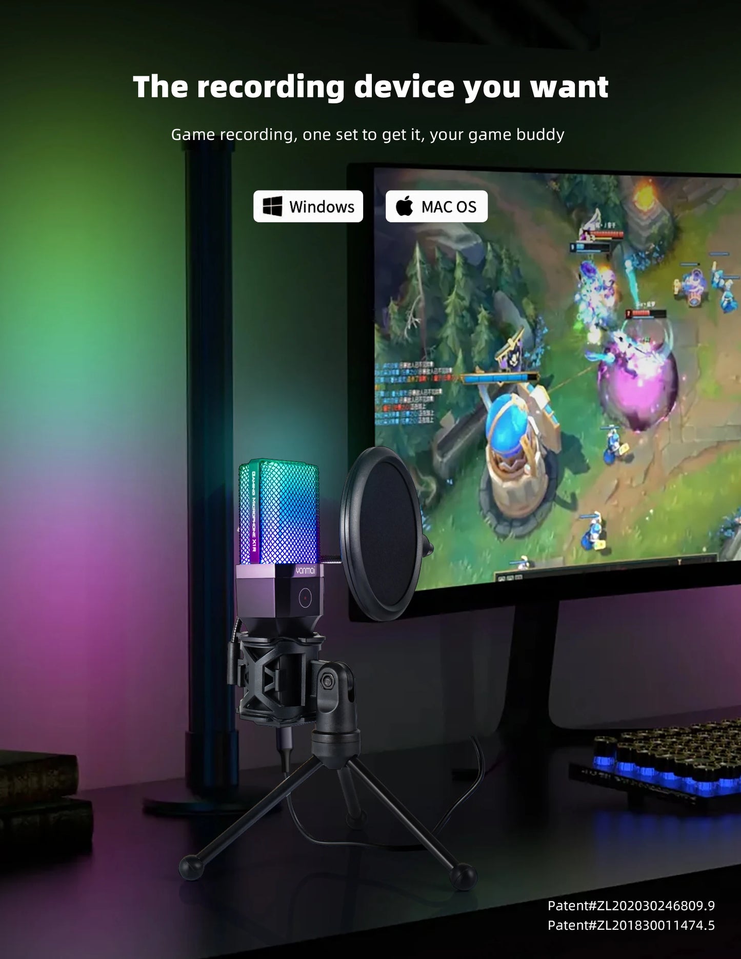 USB Condenser Microphone Kit with RGB Light for PC Streaming