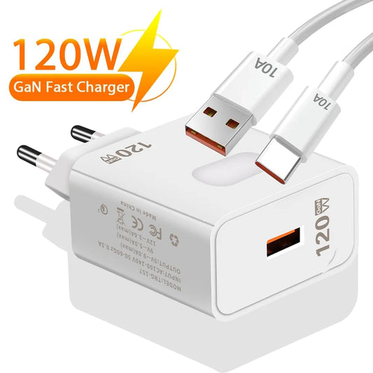 120W GaN USB Fast Charger | Quick Charge 3.0 Type C Adapter for Mobile Phones