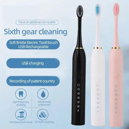 Sonic Electric Toothbrush (6 Modes, USB Rechargeable, IPX7 Waterproof)