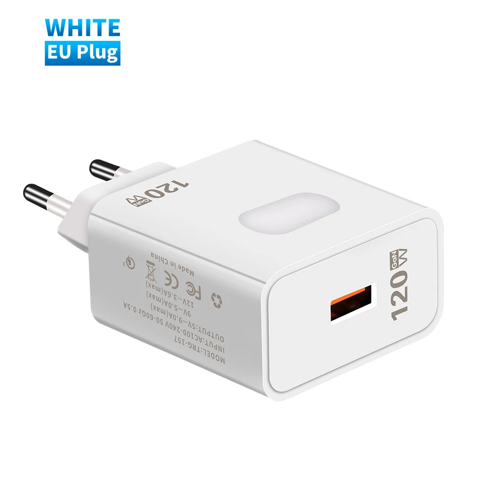 120W GaN USB Fast Charger | Quick Charge 3.0 Type C Adapter for Mobile Phones