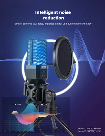 USB Condenser Microphone Kit with RGB Light for PC Streaming