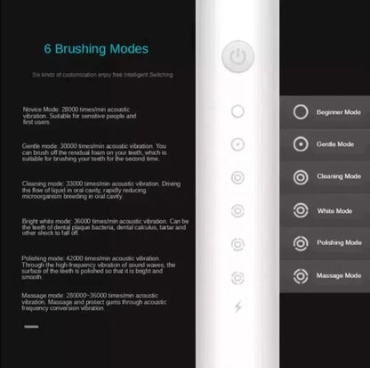 Sonic Electric Toothbrush (6 Modes, USB Rechargeable, IPX7 Waterproof)