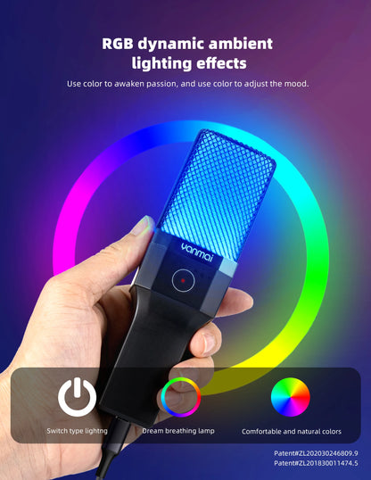 USB Condenser Microphone Kit with RGB Light for PC Streaming