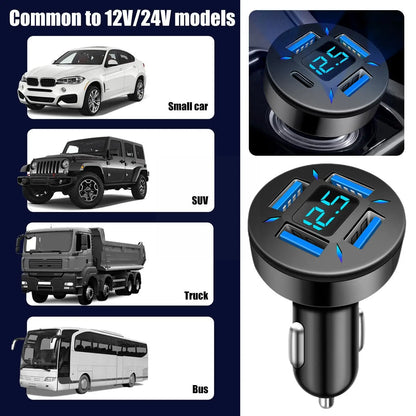 66W Fast Car Charger Adapter | 4-Port USB A & USB C Quick Charging