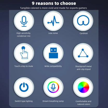 USB Condenser Microphone Kit with RGB Light for PC Streaming