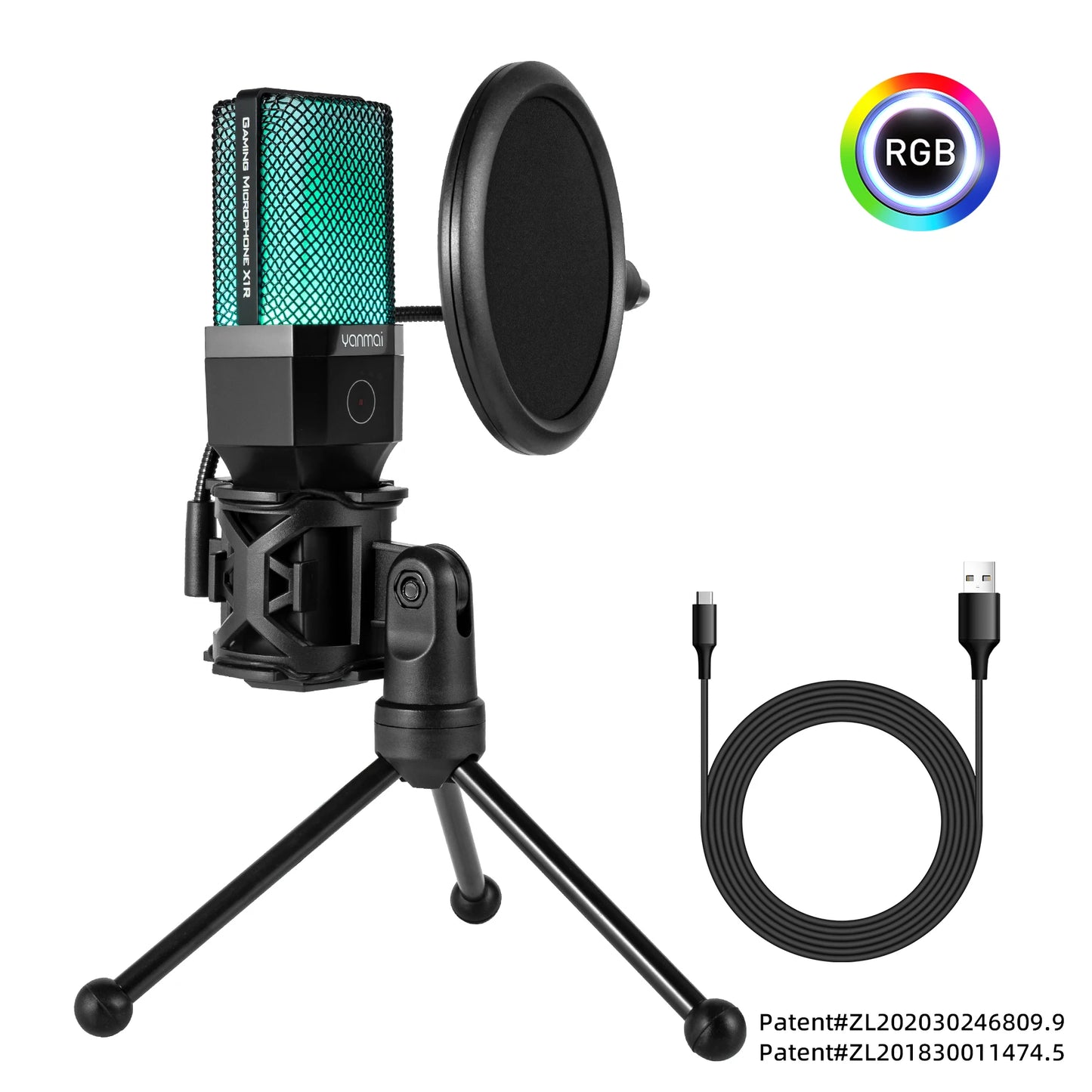 USB Condenser Microphone Kit with RGB Light for PC Streaming