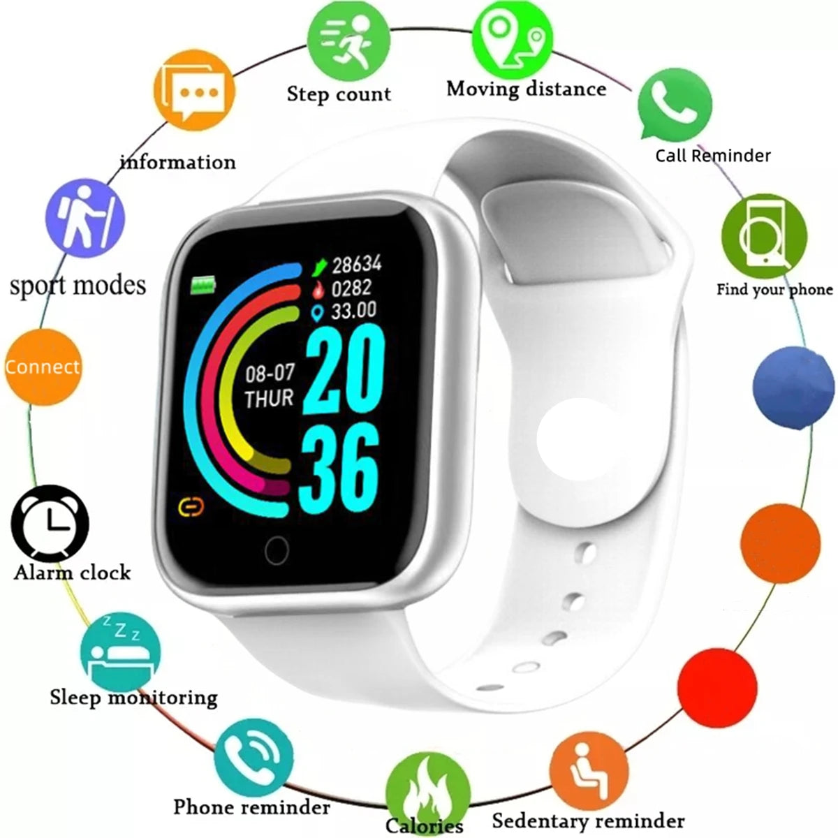 Unisex Smartwatch & Fitness Tracker for Android/iOS (Message Sync)
