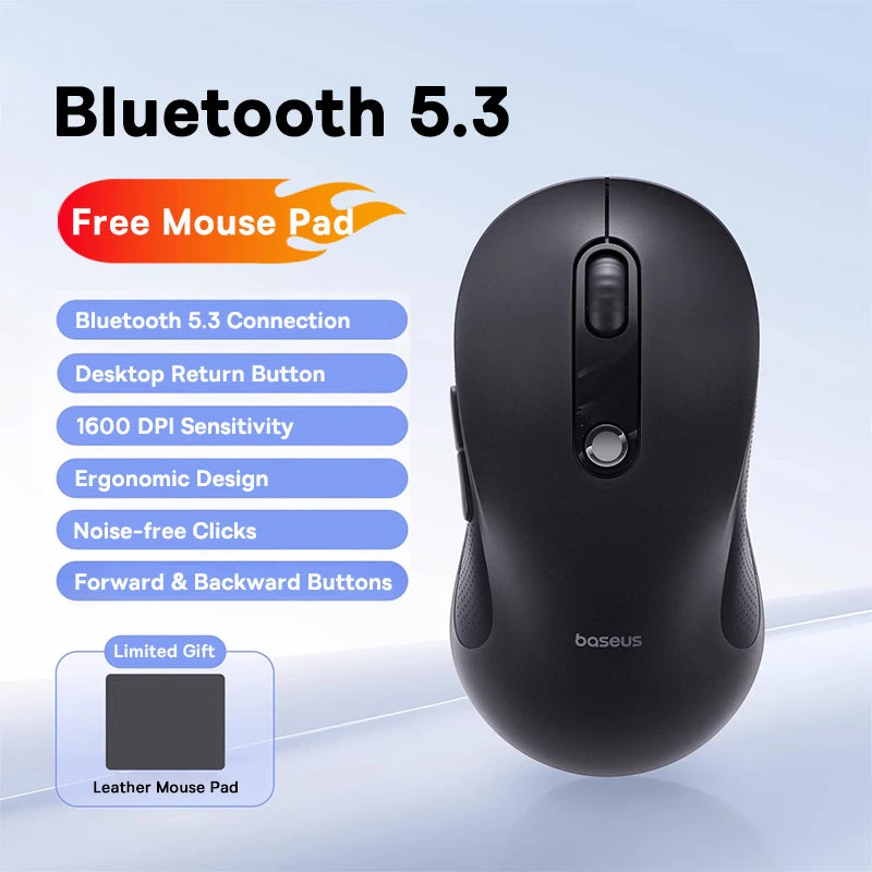 BASEUS Wireless Bluetooth 5.3 Mouse | Ergonomic, 7 Silent Buttons for PC/Laptop