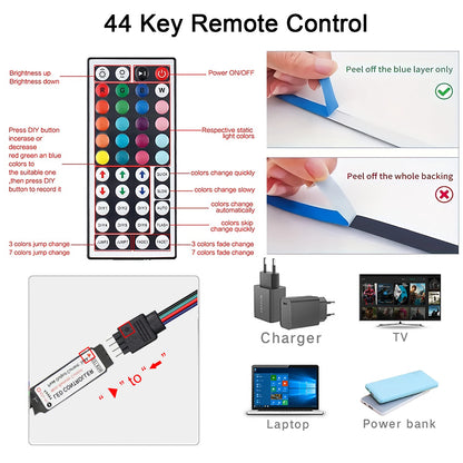 RGB LED Strip Light w/ 44-Key Remote (Multi-Length Decor)