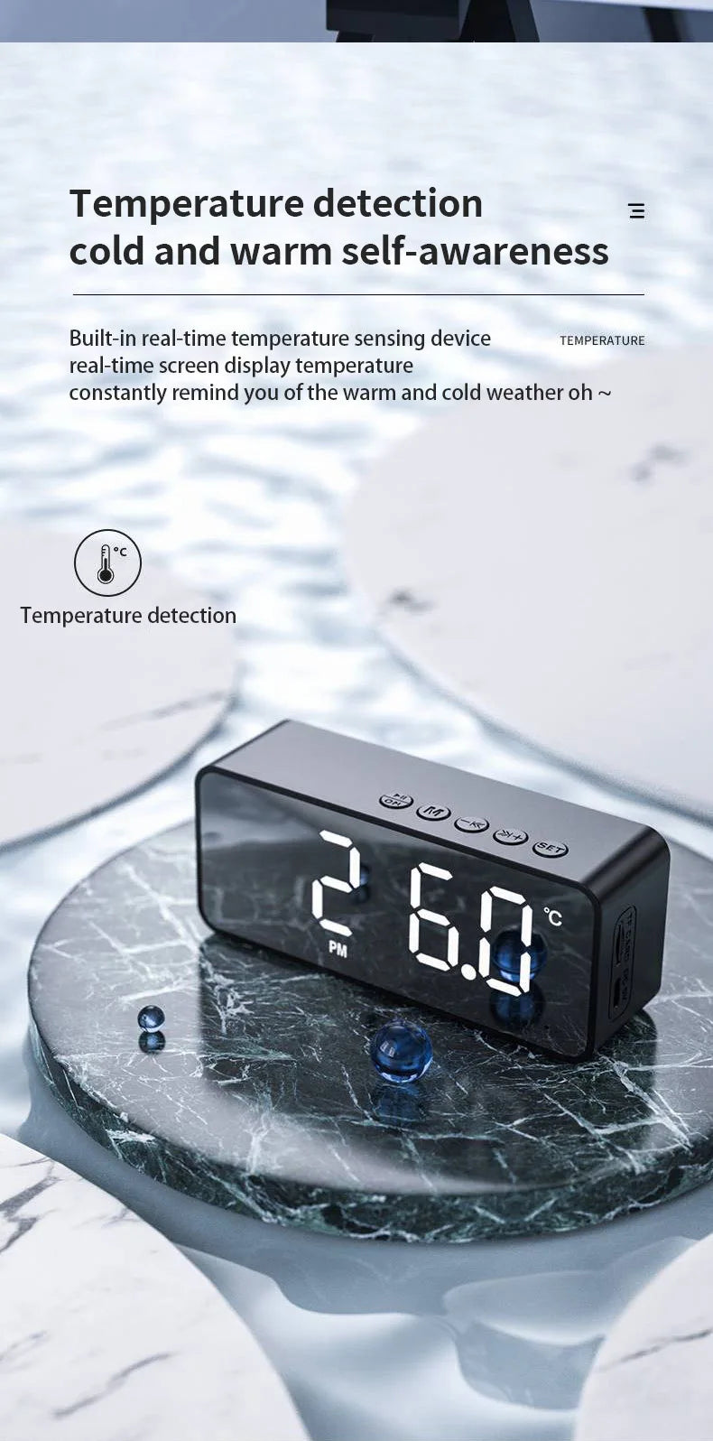 G50 Mini Bluetooth Speaker | Mirror LED Alarm Clock & FM Radio