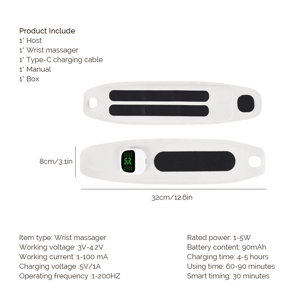 8 Mode Cordless EMS Wrist Massager | Carpal Tunnel & Tenosynovitis Relief Device