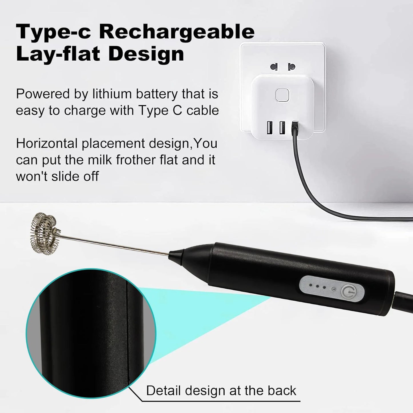 USB Rechargeable Electric Milk Frother (3 Speeds) for Coffee