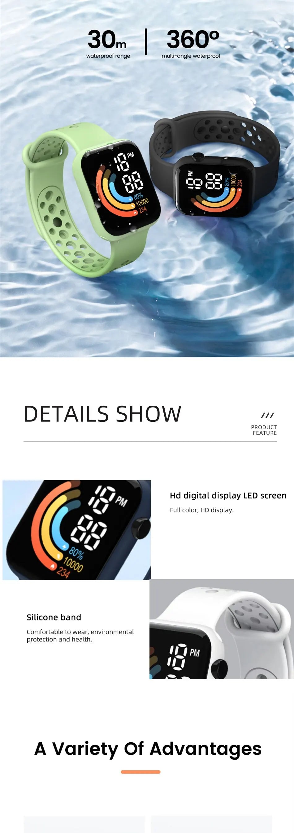 LED Digital Sport Watch (Waterproof / Silicone Strap)