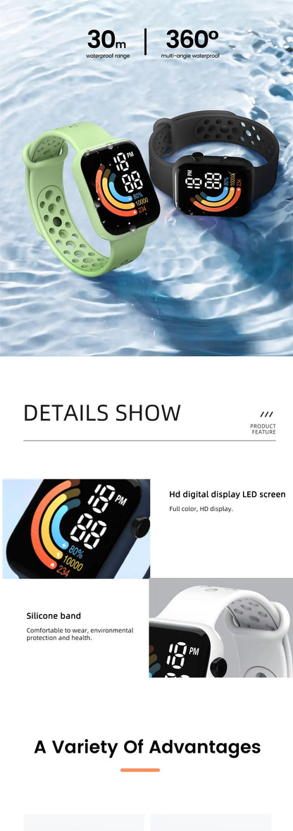 LED Digital Sport Watch (Waterproof / Silicone Strap)