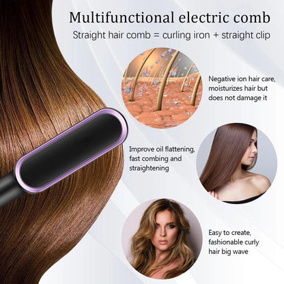 Professional Electric Hair Straightener Brush | Fast Heating Ceramic 2-in-1 Tool
