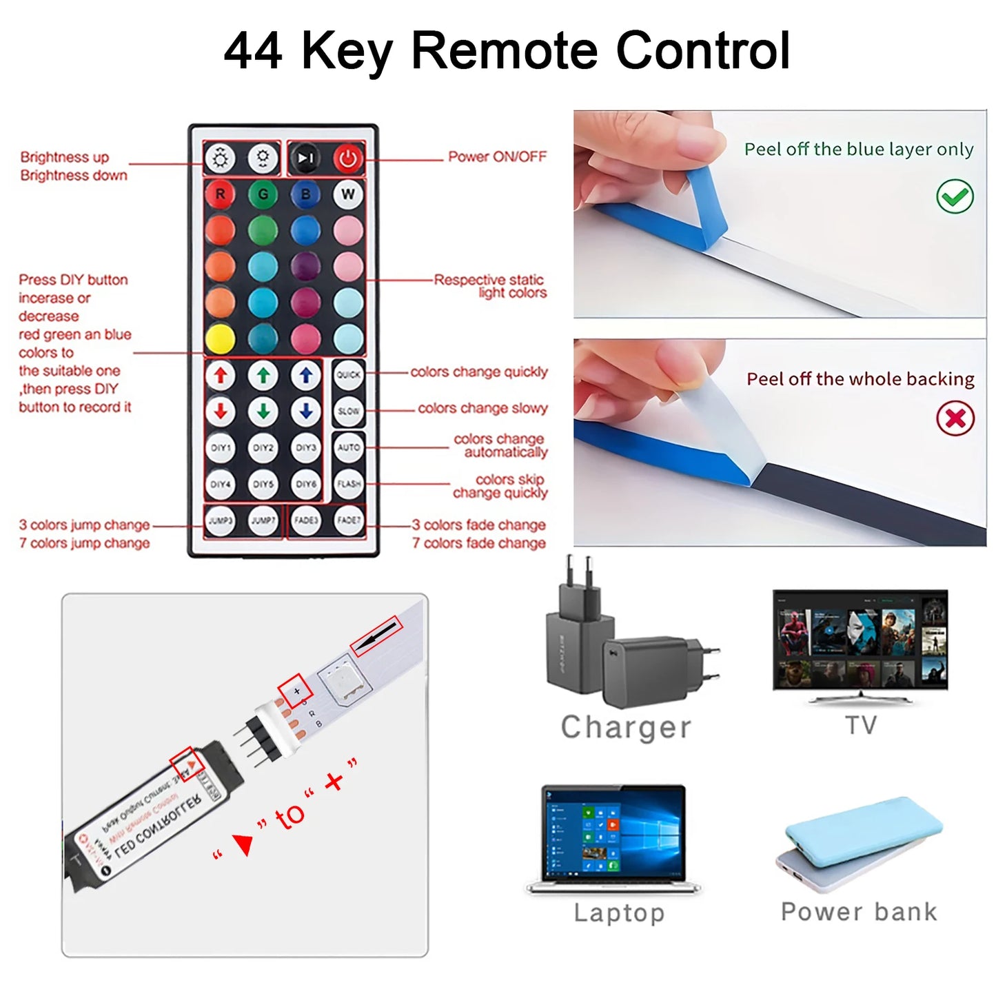 RGB LED Strip Light w/ 44-Key Remote (Multi-Length Decor)