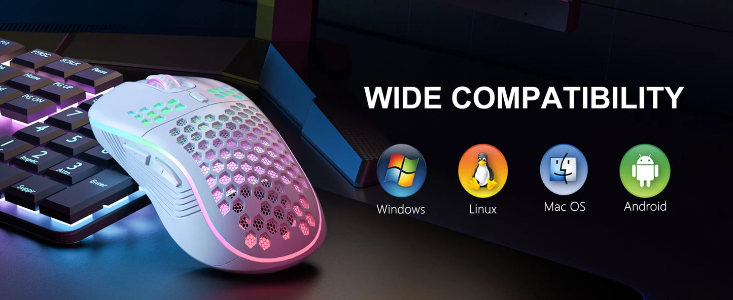 2.4G Wireless Gaming Mouse (RGB Honeycomb Design, Rechargeable)