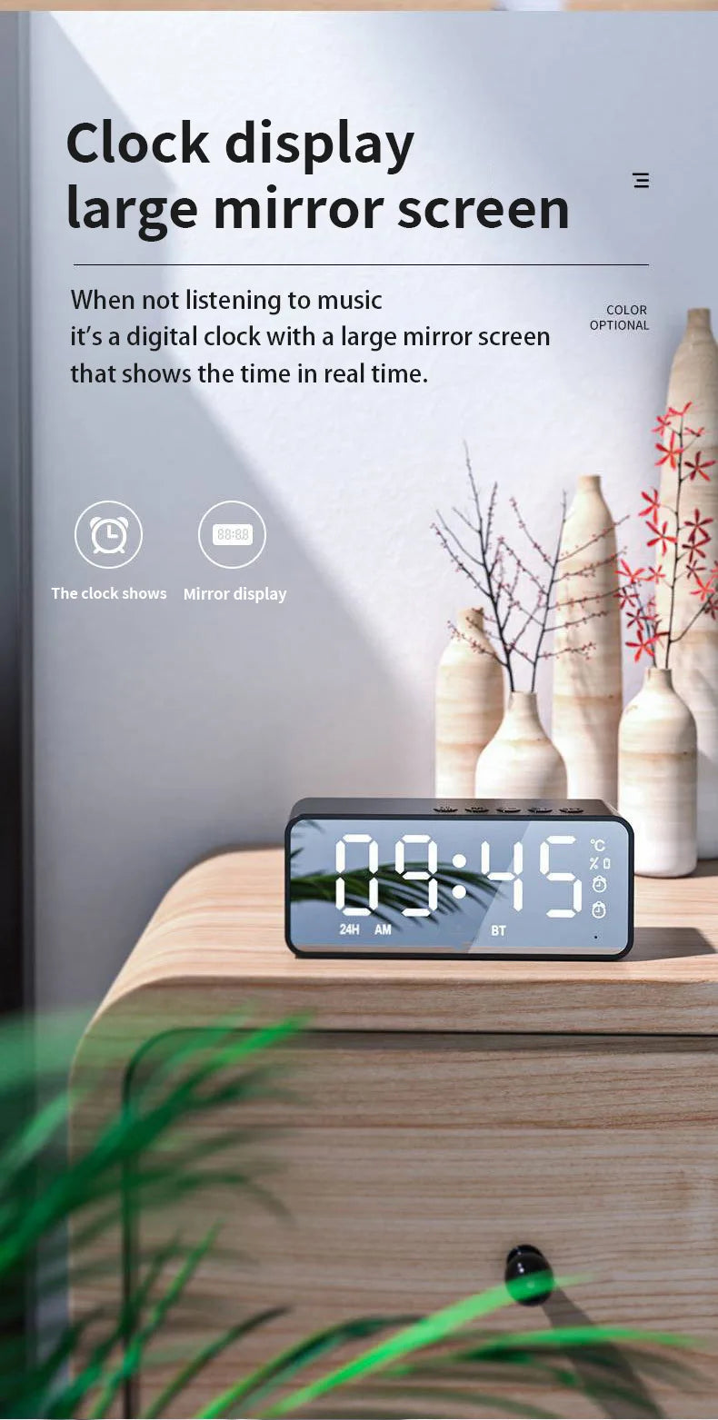 G50 Mini Bluetooth Speaker | Mirror LED Alarm Clock & FM Radio