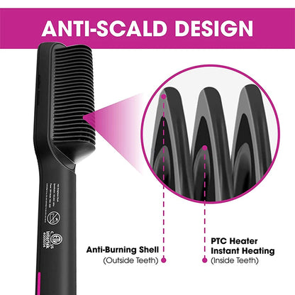 Professional Electric Hair Straightener Brush | Fast Heating Ceramic 2-in-1 Tool