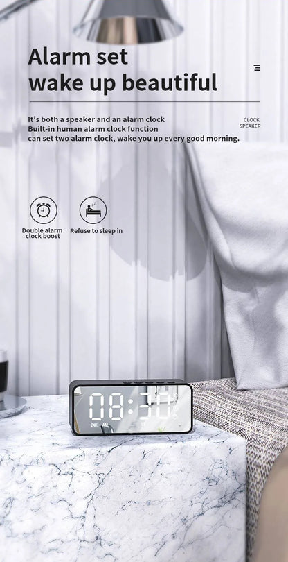 G50 Mini Bluetooth Speaker | Mirror LED Alarm Clock & FM Radio