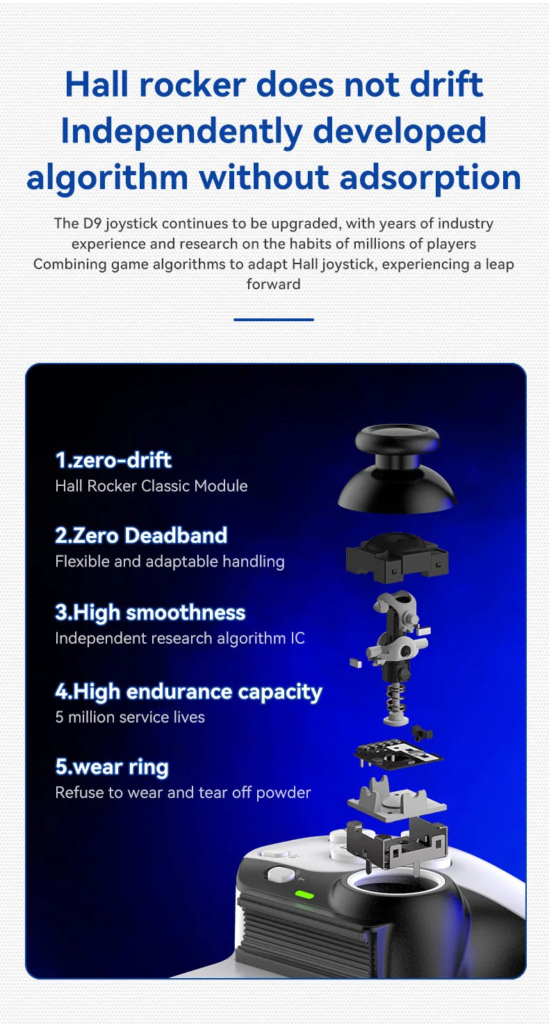 D9 Wireless Dual Hall Game Controller | Phone, Tablet, PC, Switch, PS3/PS4