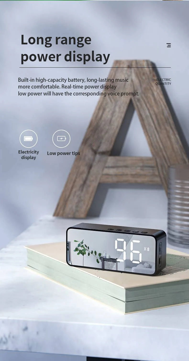 G50 Mini Bluetooth Speaker | Mirror LED Alarm Clock & FM Radio