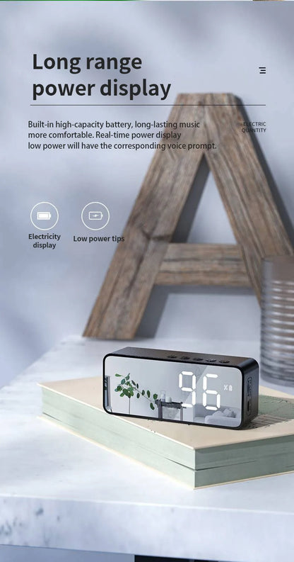 G50 Mini Bluetooth Speaker | Mirror LED Alarm Clock & FM Radio