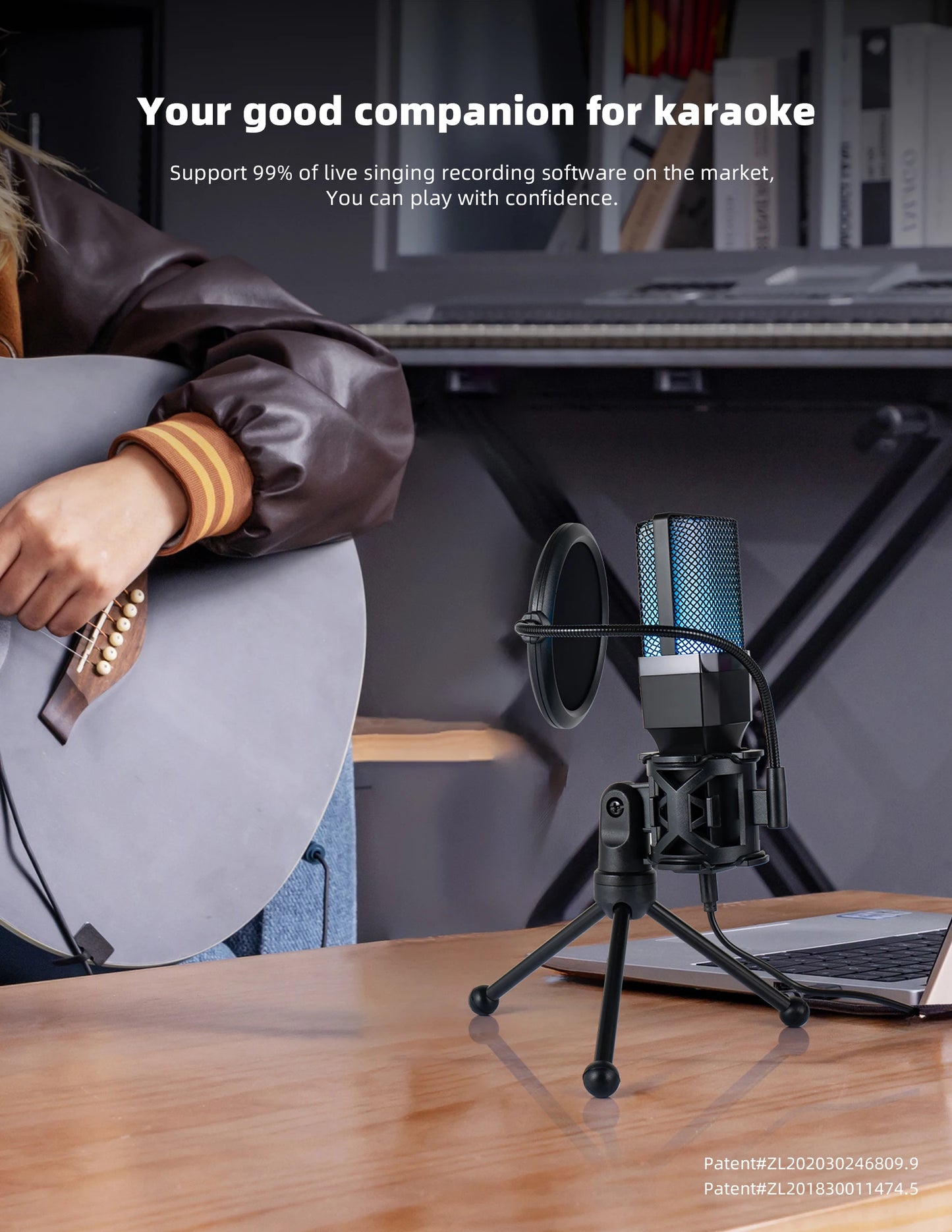 USB Condenser Microphone Kit with RGB Light for PC Streaming