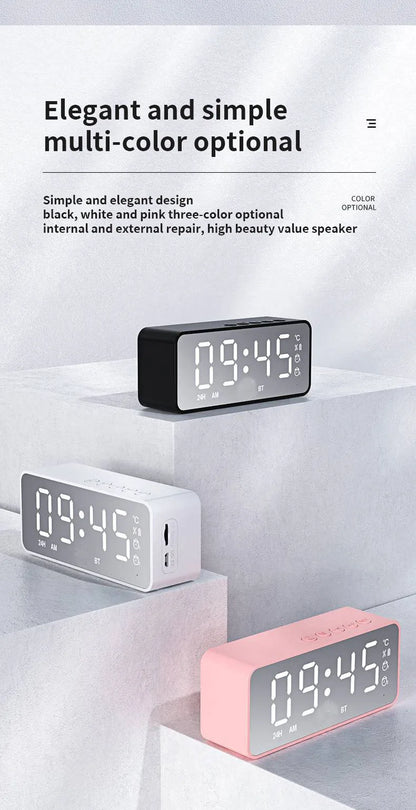 G50 Mini Bluetooth Speaker | Mirror LED Alarm Clock & FM Radio
