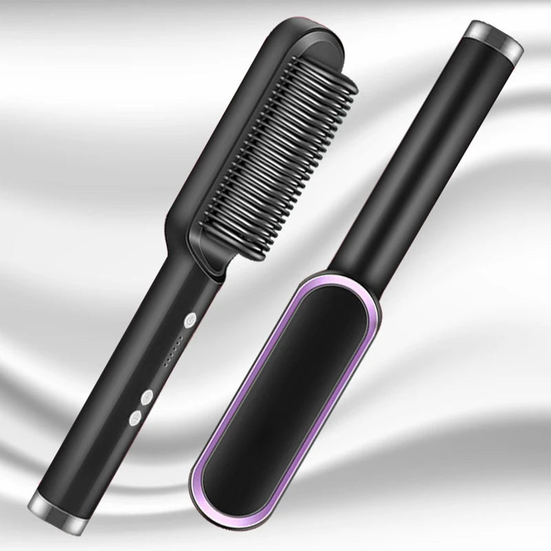 Professional Electric Hair Straightener Brush | Fast Heating Ceramic 2-in-1 Tool