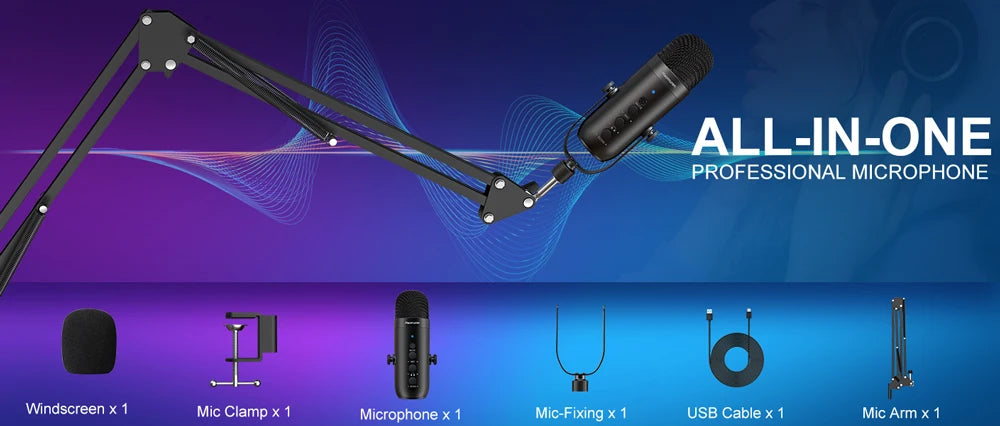 Haomuren USB Studio Condenser Mic Kit for Streaming | Cardioid with Boom Arm