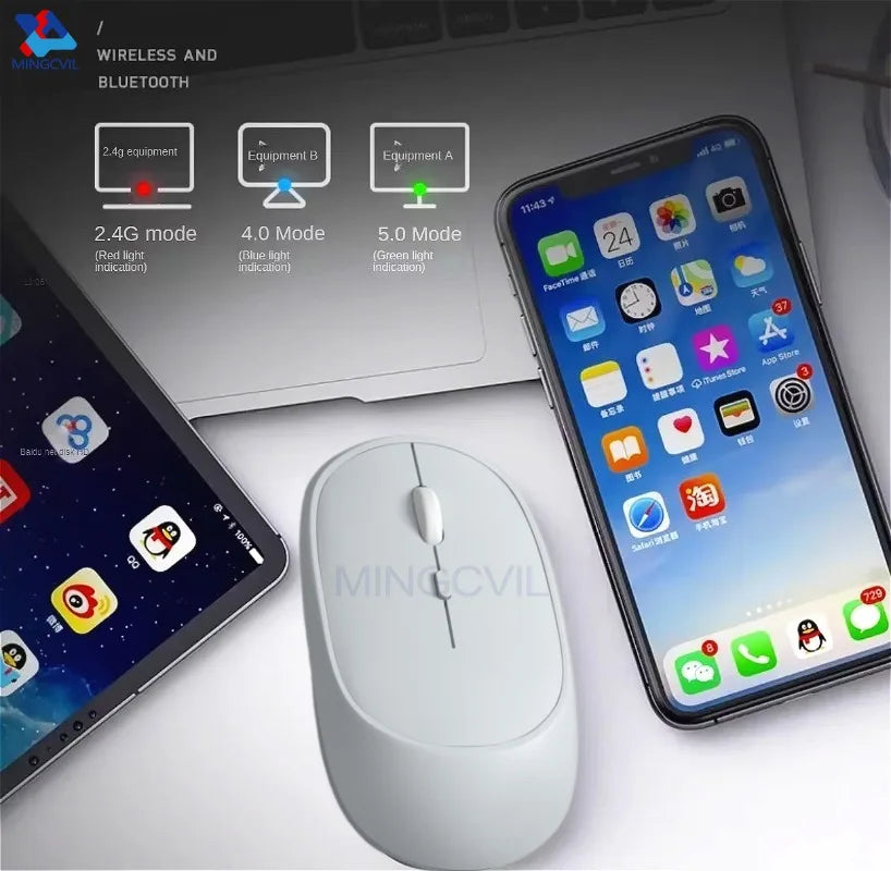 MINGCVIL Rechargeable Silent Wireless Mouse (Bluetooth/Adjustable DPI)