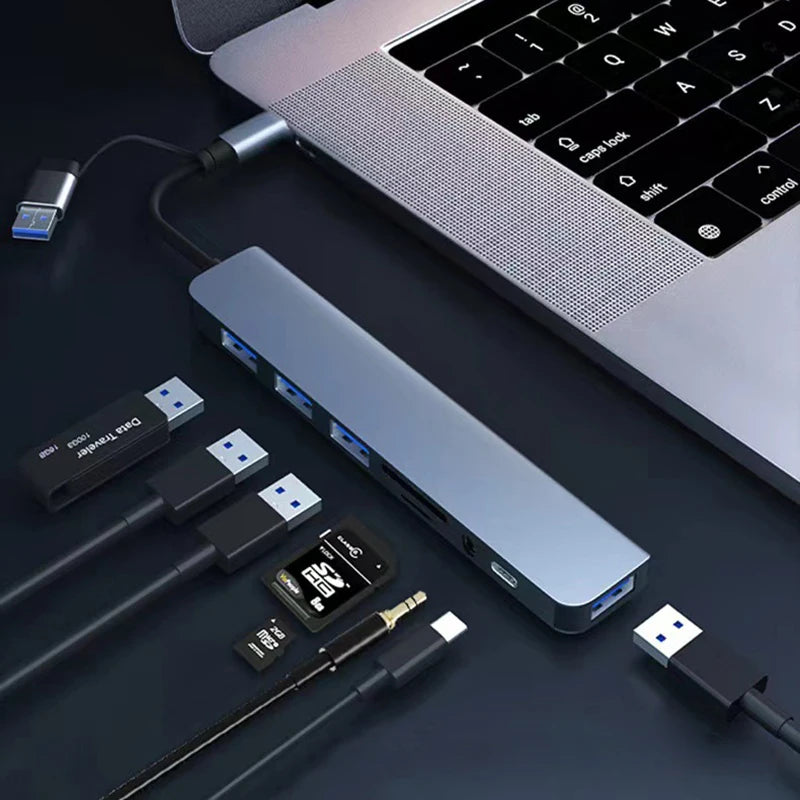 USB-C Multiport Hub (8-in-2) Docking Station w/ Audio Jack & Card Reader