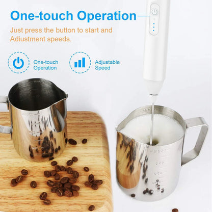 USB Rechargeable Electric Milk Frother (3 Speeds) for Coffee