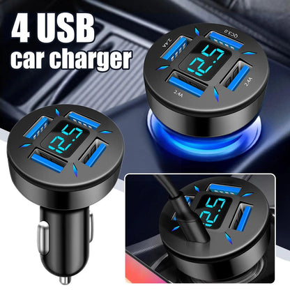 66W Fast Car Charger Adapter | 4-Port USB A & USB C Quick Charging