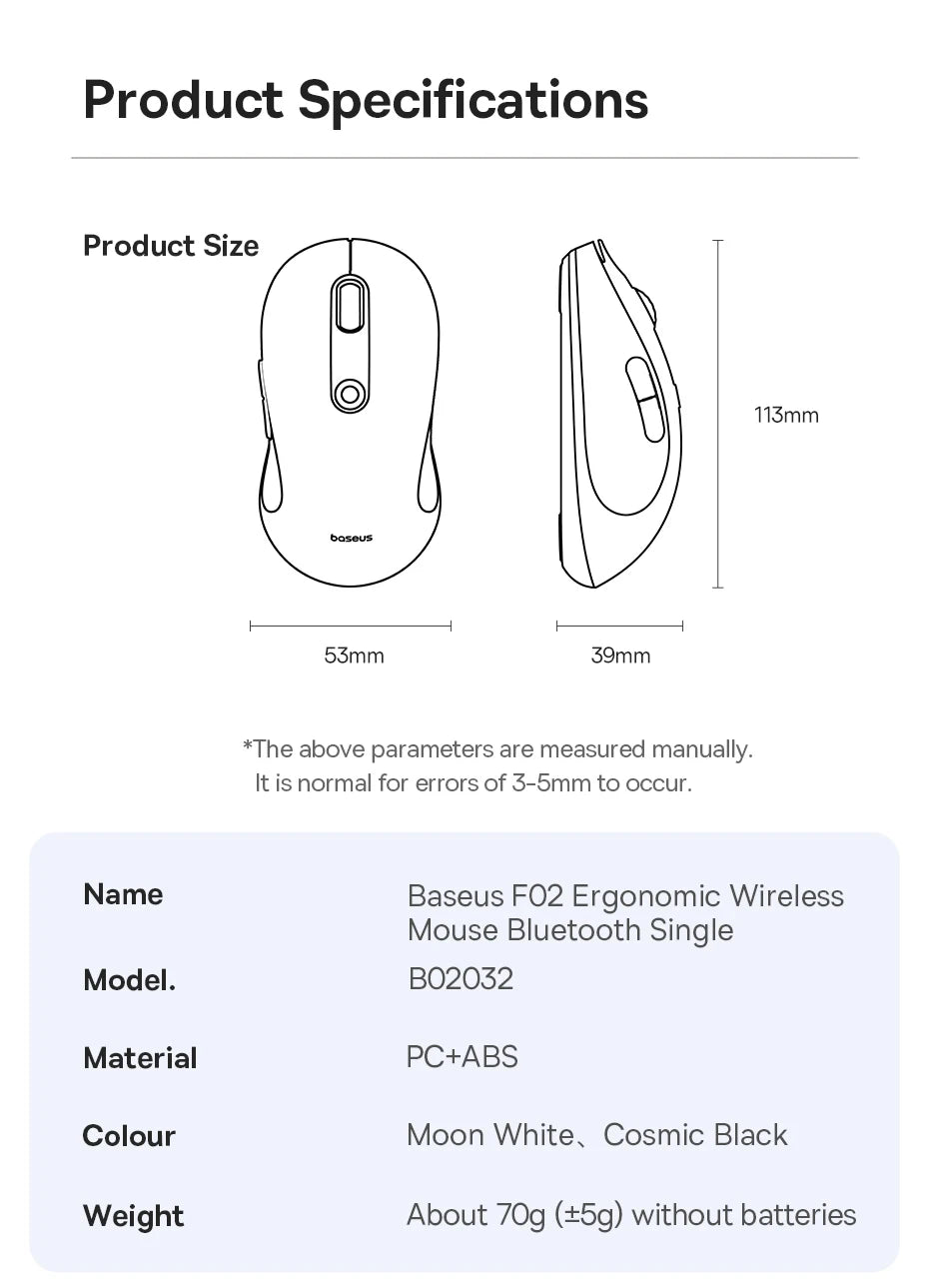 BASEUS Wireless Bluetooth 5.3 Mouse | Ergonomic, 7 Silent Buttons for PC/Laptop