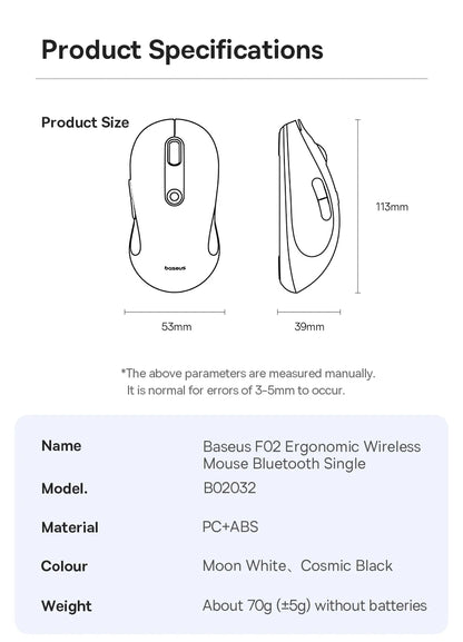 BASEUS Wireless Bluetooth 5.3 Mouse | Ergonomic, 7 Silent Buttons for PC/Laptop