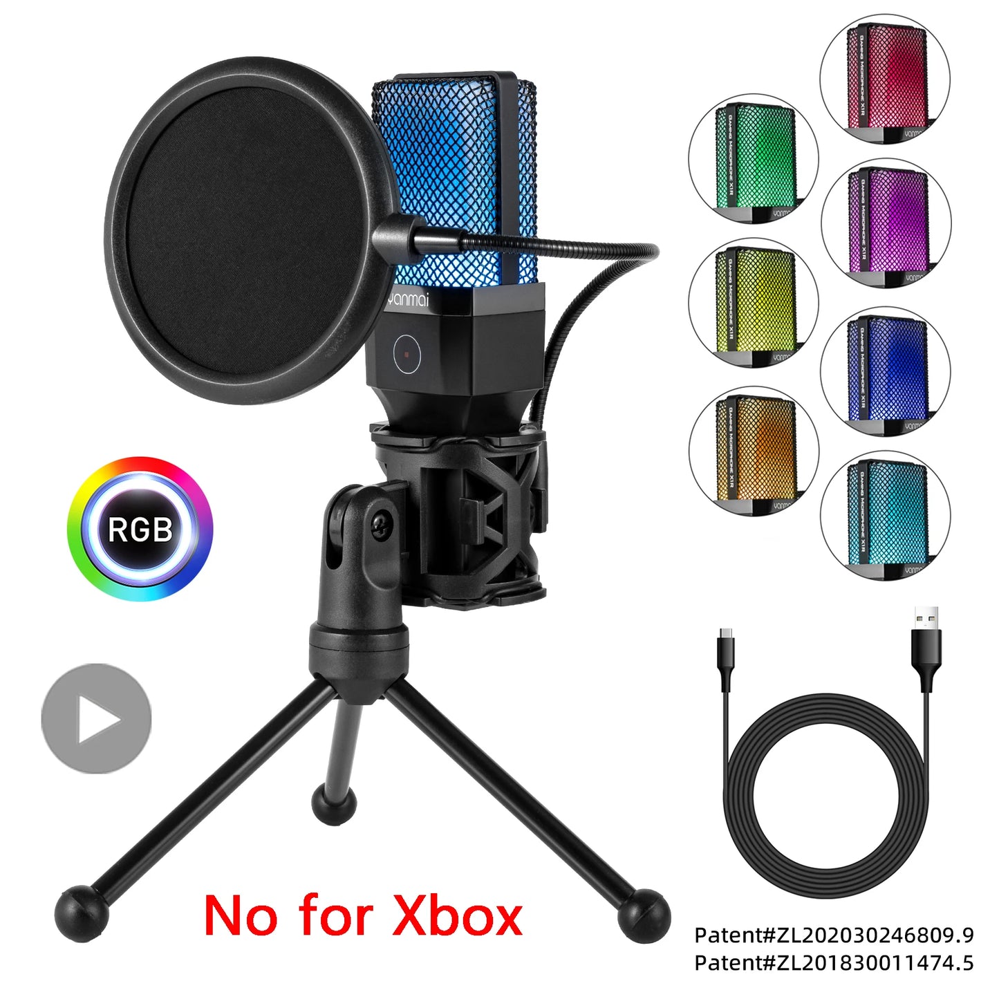 USB Condenser Microphone Kit with RGB Light for PC Streaming