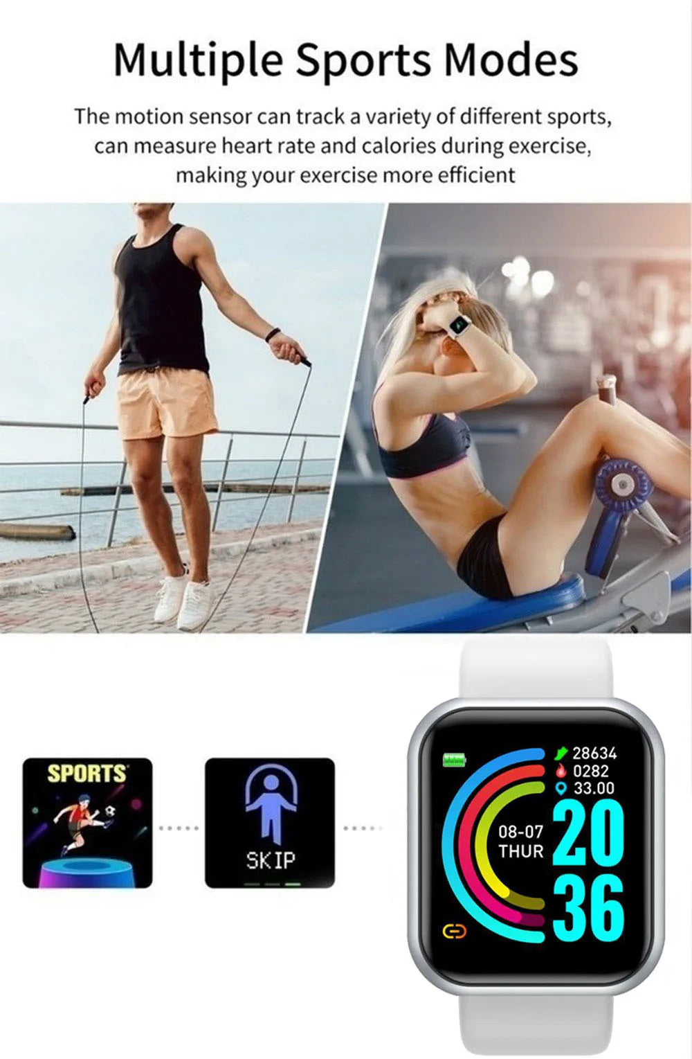 Unisex Smartwatch: Bluetooth Fitness Tracker & Sleep Monitor